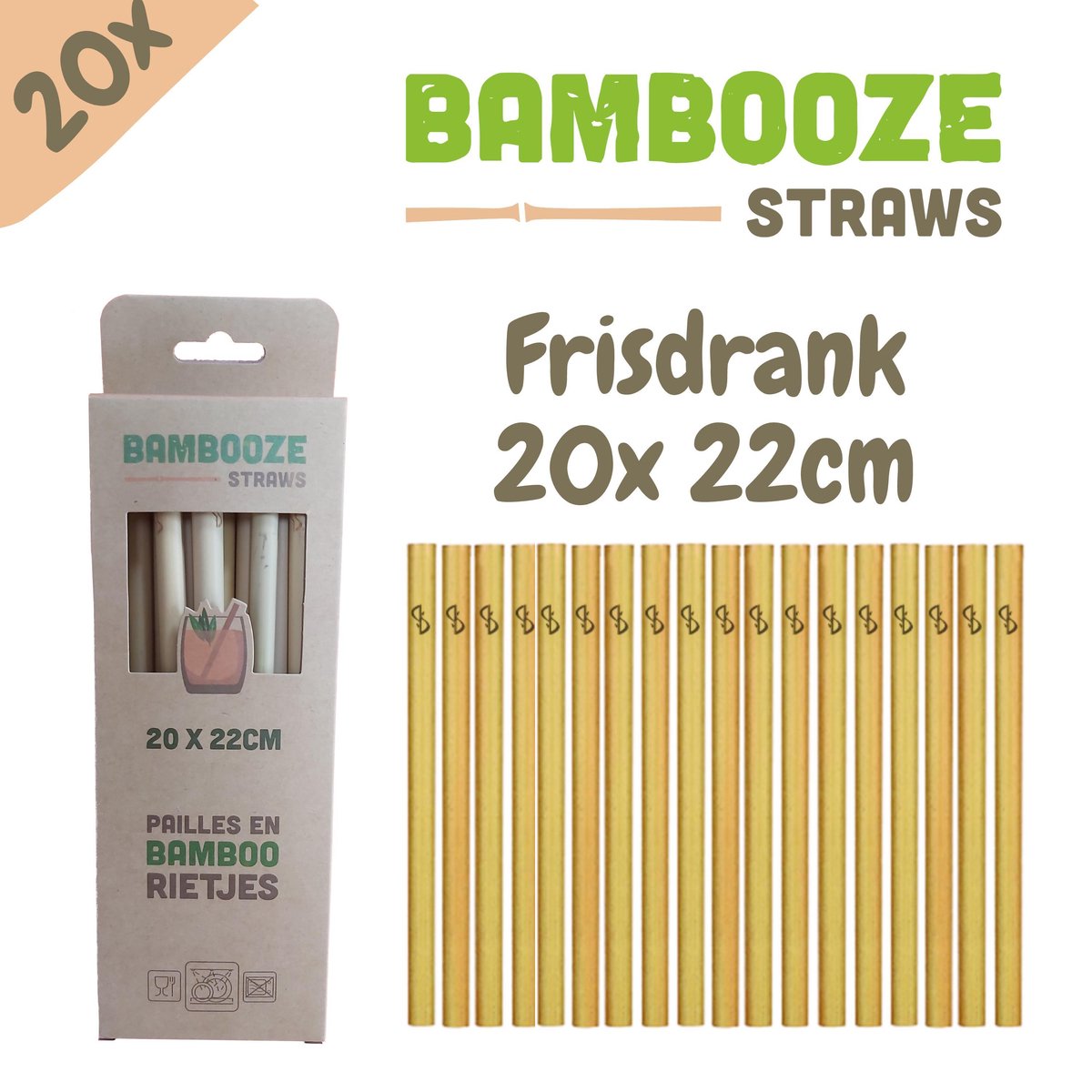 Herbruikbare Bambooze rietjes - 20x = Frisdrank rietjes 22cm | UITZONDERLIJKE KWALITEIT  bamboe rietjes | VAATWASBESTENDIG